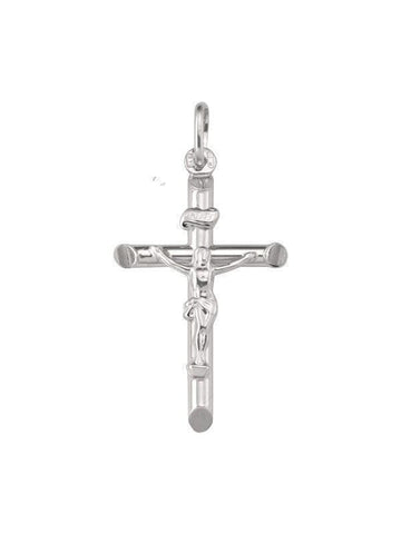 10K, 14K, 18K White Gold Religious Italian Cross With Crucifix