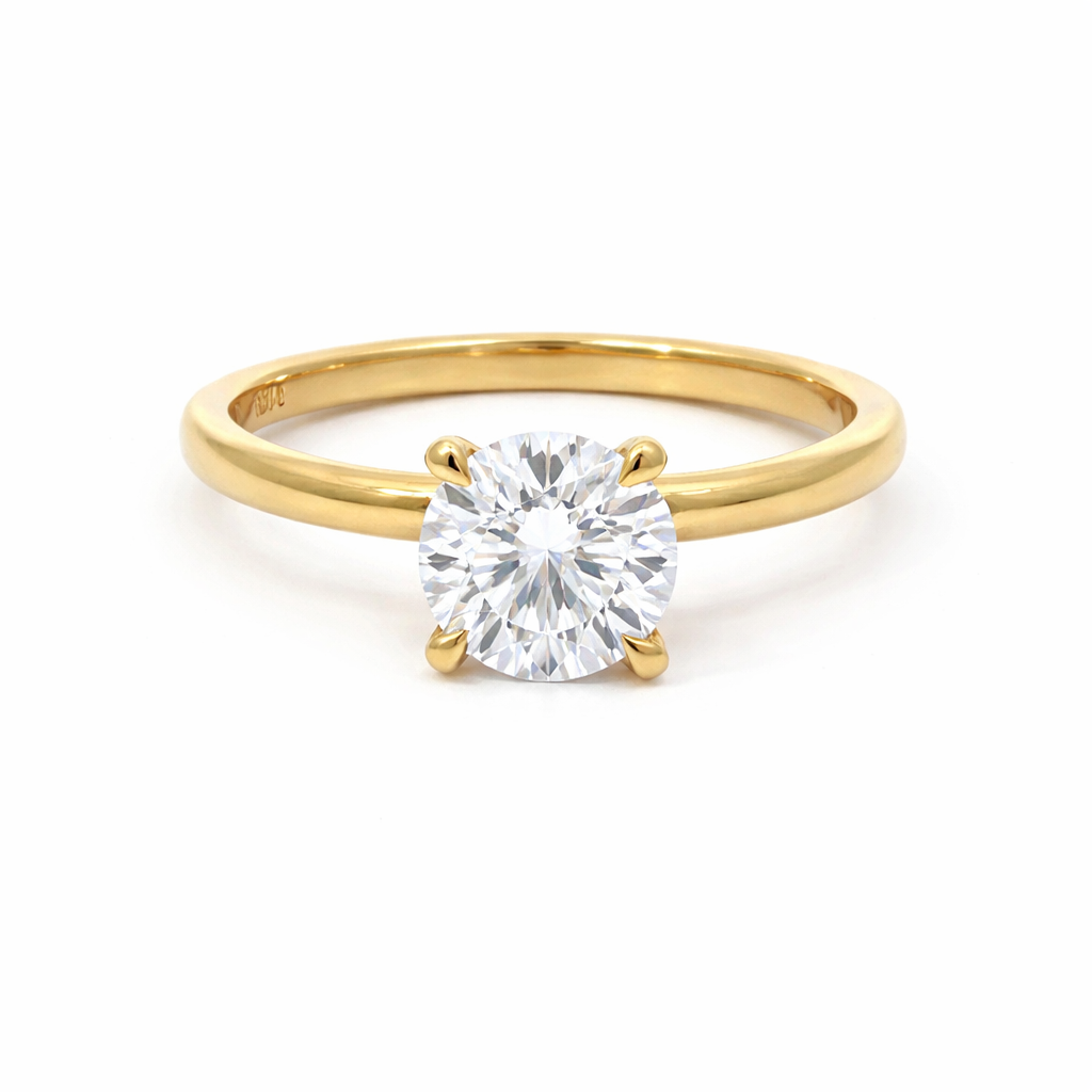 1.04 Carat Round Lab Grown Diamond Solitaire Ring in 14K Yellow Gold