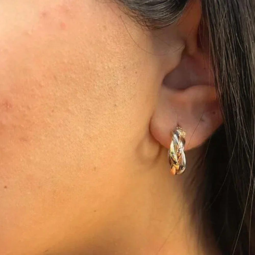 10K Yellow White And Rose Gold Twist Hoop And Sleepers Earrings