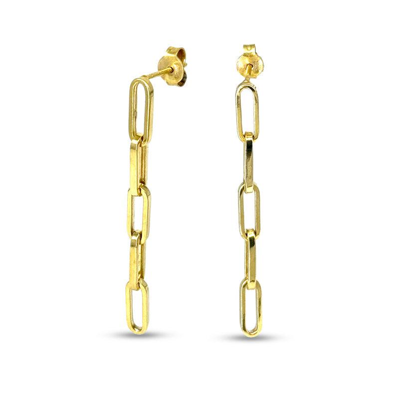 10K Yellow Gold Dangling Paperclip Stud Earrings