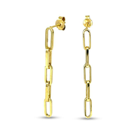10K Yellow Gold Dangling Paperclip Stud Earrings