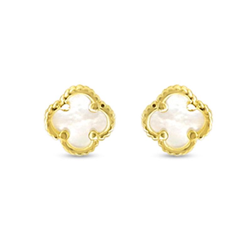 10K Yellow Gold Mini Mother of Pearl Clover Stud Earrings