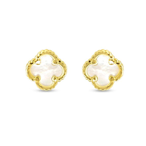 10K Yellow Gold Mini Mother of Pearl Clover Stud Earrings