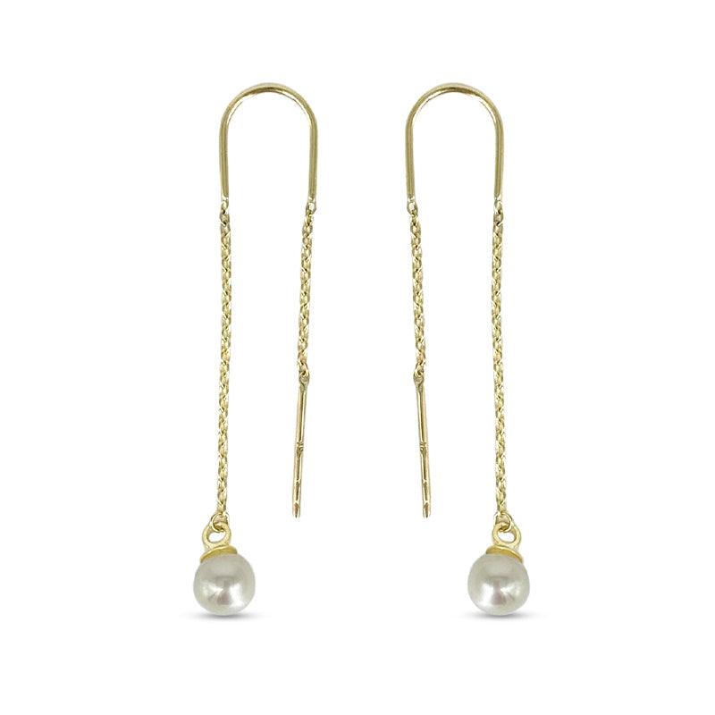 10K Yellow Gold Dangling Pearl Earrings