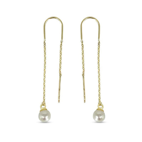 10K Yellow Gold Dangling Pearl Earrings