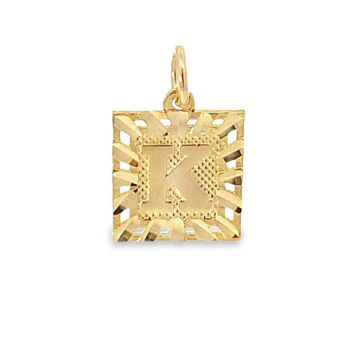 Initial Letter K Square Pendant in 10K Yellow Gold