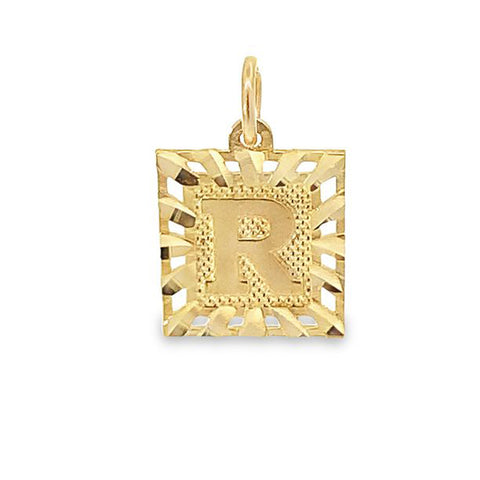10K Yellow Gold Initial Letter R Square Pendant