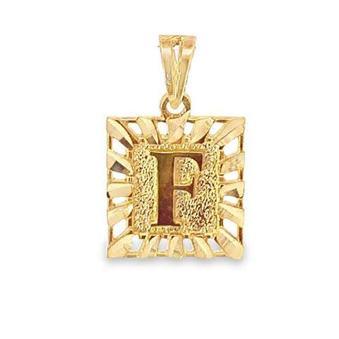 Initial Letter F Square Pendant in 10K Yellow Gold