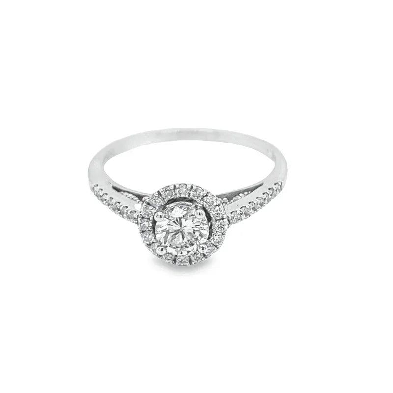 14K White Gold 0.67TDW, 0.42CT Center Diamond Engagement Ring