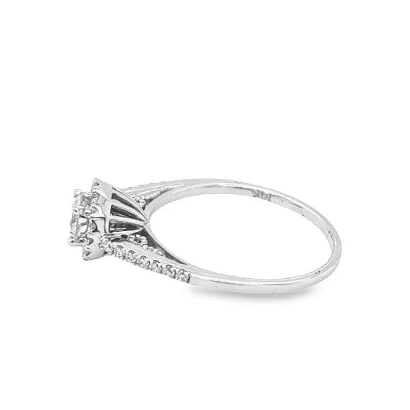 14K White Gold 0.67TDW, 0.42CT Center Diamond Engagement Ring