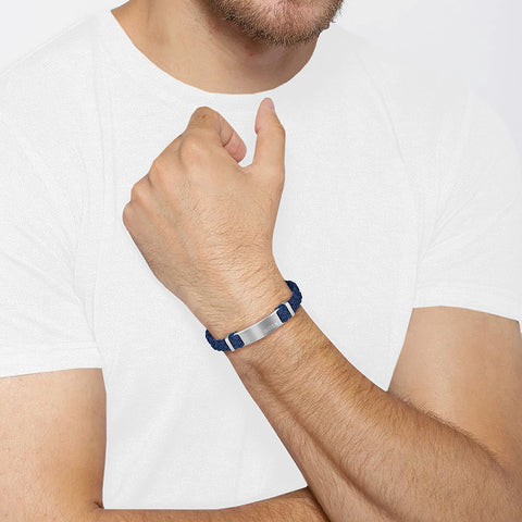 Hugo Boss Jewellery Men's Navy Braided Leather Bracelet 1580609S