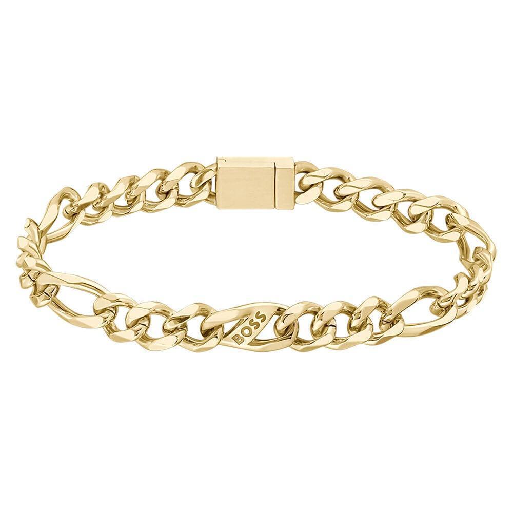 Hugo Boss Jewellery Men&#39;s Rian Logo Link Gold IP Bracelet 1580614M