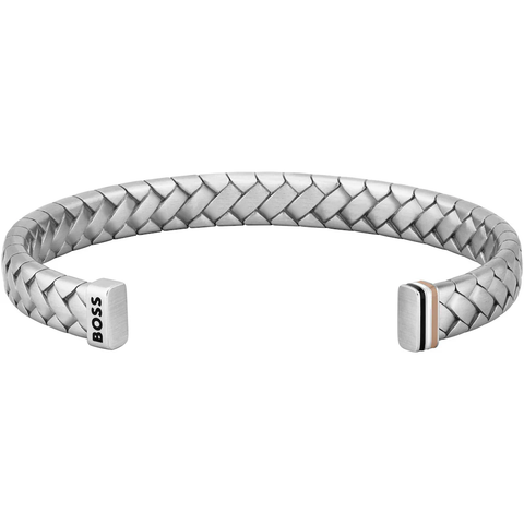 Hugo Boss Jewellery Men's Silver-Tone Cuff with Herringbone Pattern