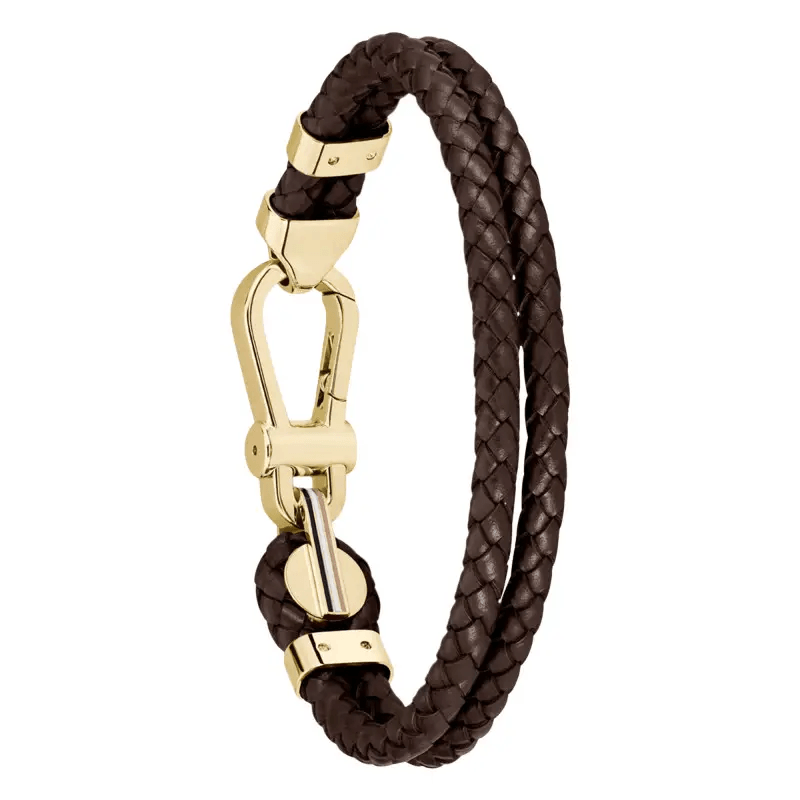 Hugo Boss Jewellery Men&#39;s Ares Prime Bracelet Brown Leather &amp; Gold Steel 1580700M