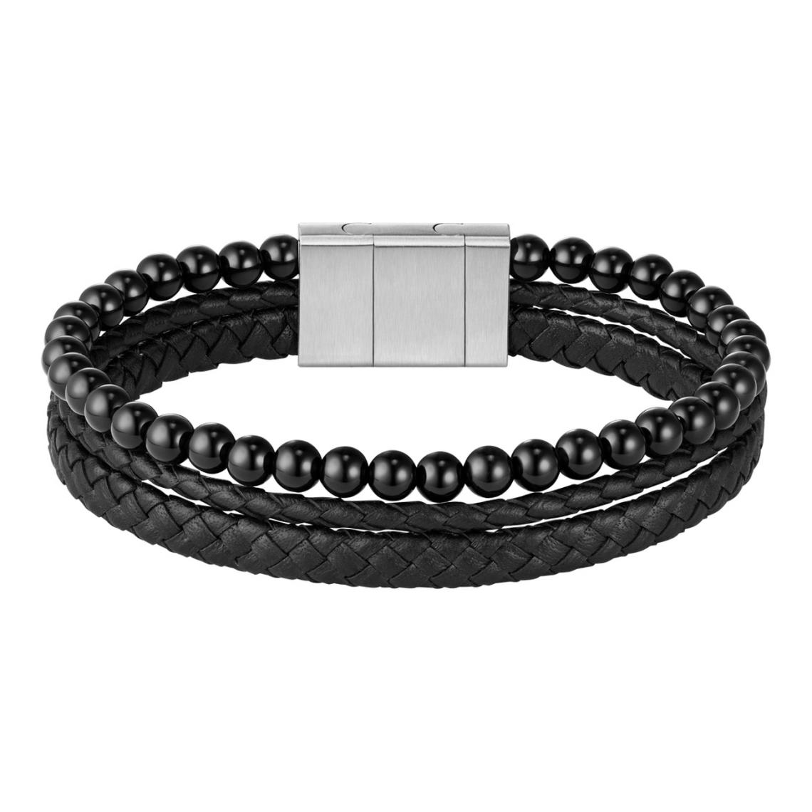 Hugo Boss Jewellery Men&#39;s Cuff with Tiger Beads and Braided Black leather