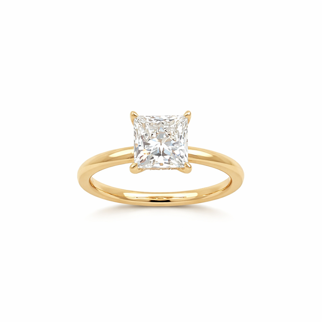 2.27 TDW Lab Grown Diamond 14K Yellow Gold Princess Solitaire Ring with Hidden Halo
