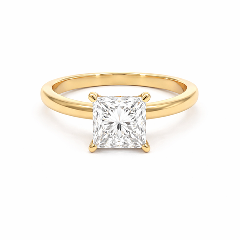 2.27 TDW Lab Grown Diamond 14K Yellow Gold Princess Solitaire Ring with Hidden Halo