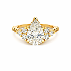 3.10 TDW Pear Lab Grown Diamond Yellow Gold Engagement Ring
