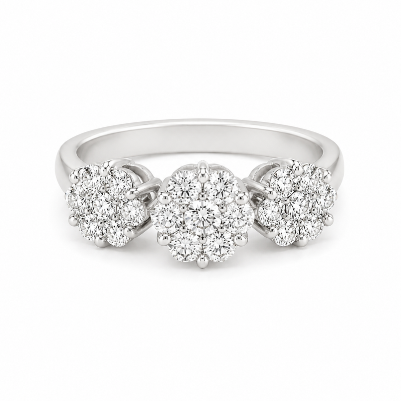 0.50CT Diamond Flower Ring in 14K White Gold