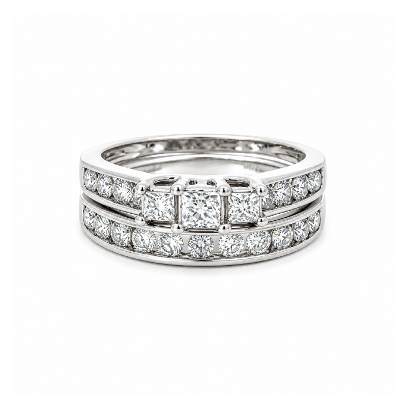 10K White Gold Bridal Diamond Ring Wedding Set with 1.00TDW Round Diamonds