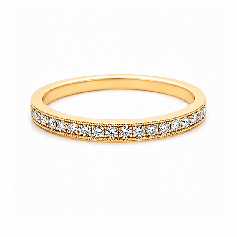 14K Yellow Gold 0.28CT Diamond Milgrain Edge Wedding Band