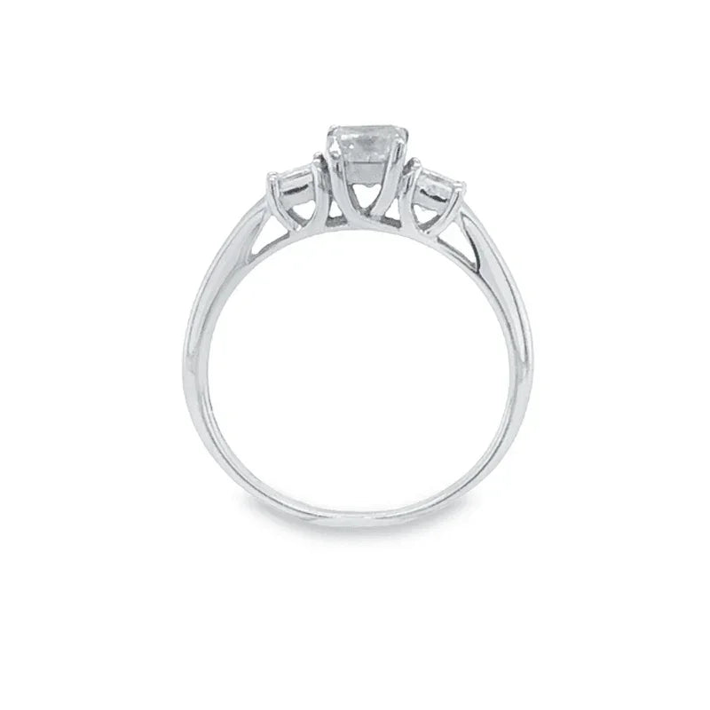 14K White Gold 0.90TDW Past Present and Future Princess Cut Diamond Engagement Ring