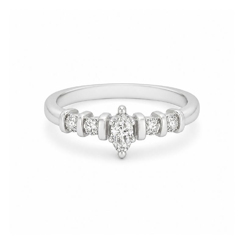 0.25CT Diamond 14K White Gold Marquise Bridal Ring