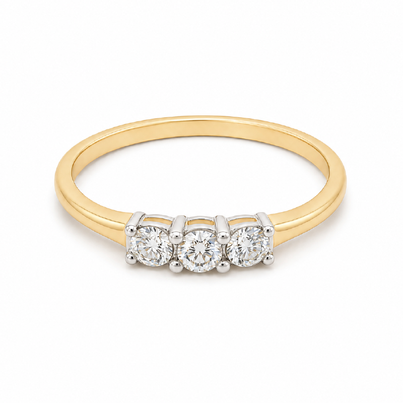 0.26CT Diamond 14K Yellow Gold Past Present &amp; Future Ring