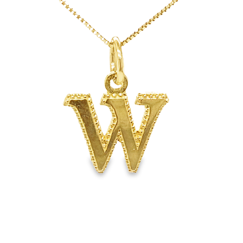 10K Solid Yellow Gold Initial Letter W Pendant