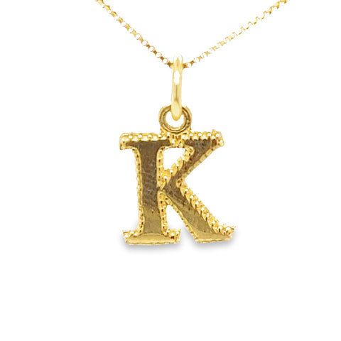 10K Yellow Gold Letter Initial K Pendant