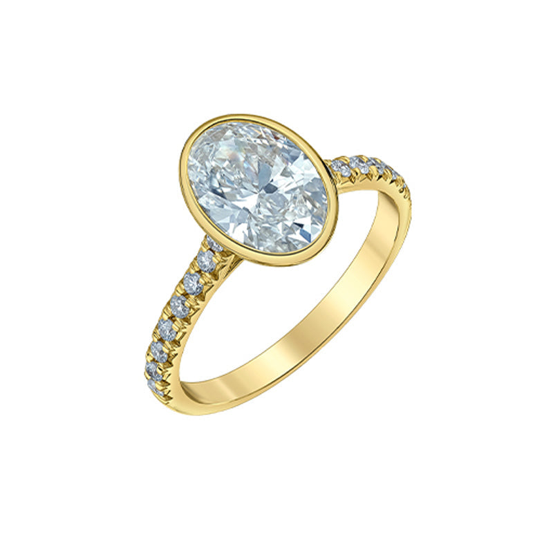 2.06ct Oval Lab Grow Diamond Ring with Side Stones in 14K Yellow Gold