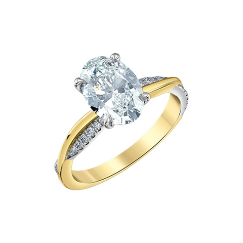 2.20TDW Lab Diamond Oval Engagement Ring in 14K Yellow and White Gold