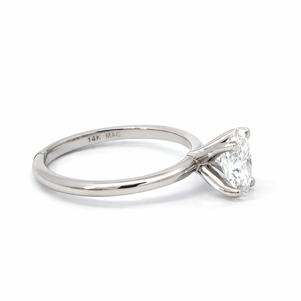14K White Gold 1.00 Oval Lab Grown Solitaire Diamond Ring