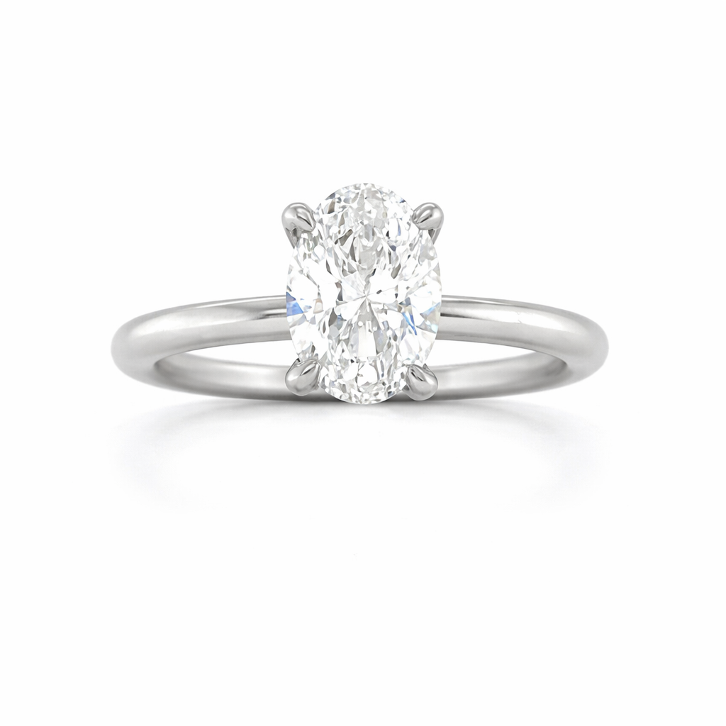 14K White Gold 1.00 Oval Lab Grown Solitaire Diamond Ring