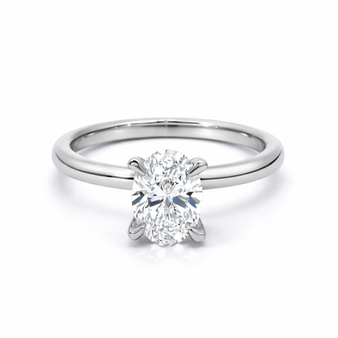 14K White Gold 1.00 Oval Lab Grown Solitaire Diamond Ring