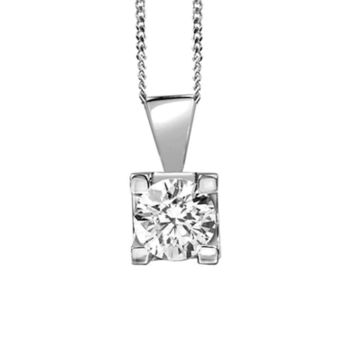 Canadian Diamond 0.50ct Solitaire Pendant in Four Claw Setting Set in 14K White Gold