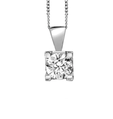 Canadian Diamond 0.15ct Solitaire Pendant in Four Claw Setting Set in 14K White Gold