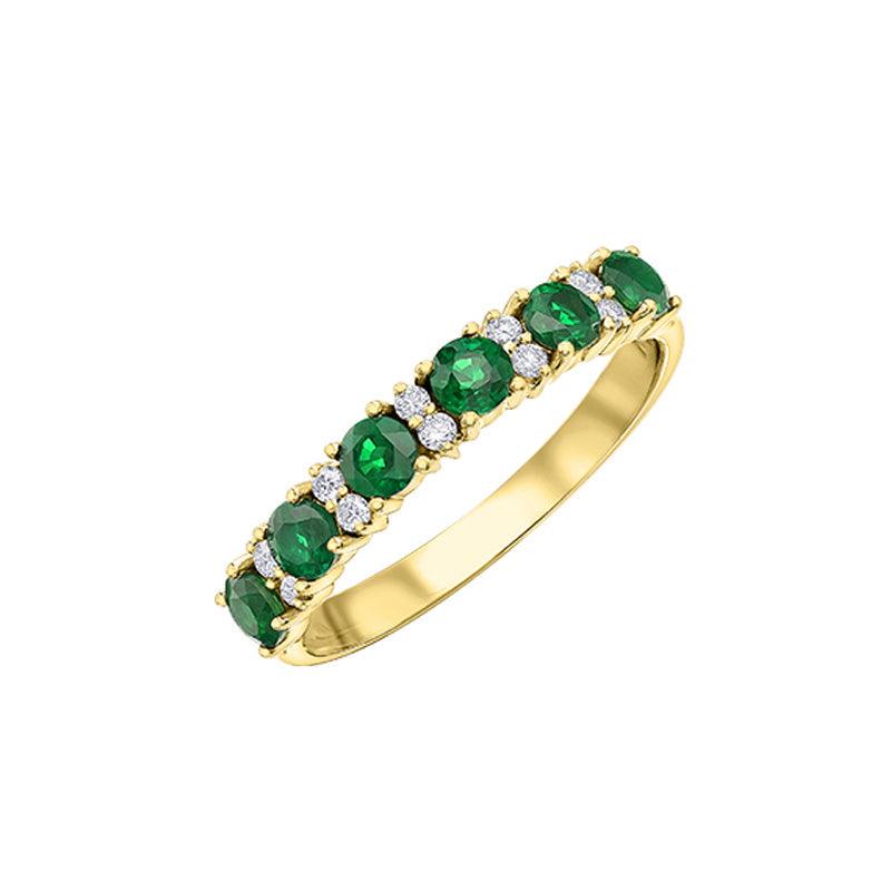 10K Yellow Gold 0.10TDW Diamond and 6X3mm Emerald Ring
