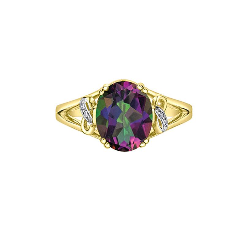 10K Yellow Gold 10X8mm Mystic Topaz and Diamond Ring