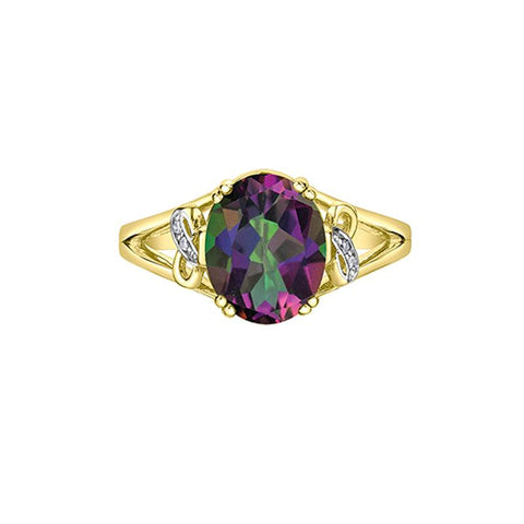 10K Yellow Gold 10X8mm Mystic Topaz and Diamond Ring