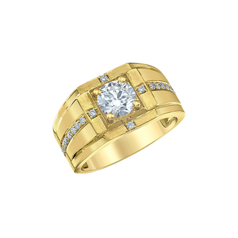 14K Yellow Gold 1.83ct Lab-Grown Men&#39;s Ring with 1.53ct Center Diamond