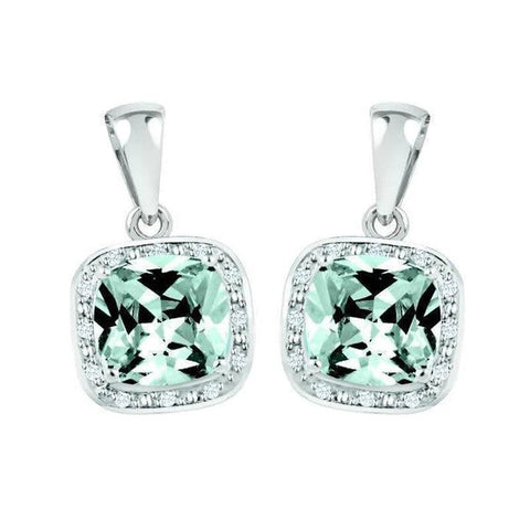 March Birthstone Earring with Diamond Accent set in Sterling Silver