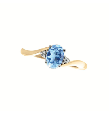 December Birthstone Ring with Blue Topaz and Diamond Accent set in 10K Yellow gold 87191220
