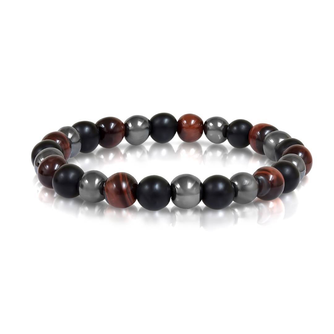 Red Tiger’s Eye, Black Hematite &amp; Matte Onyx 25 Bead Bracelet
