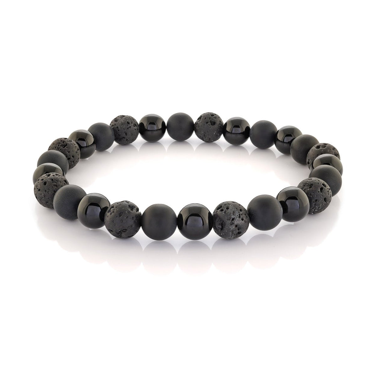 Black Matte Onyx &amp; Lava 8mm 25 Bead Bracelet