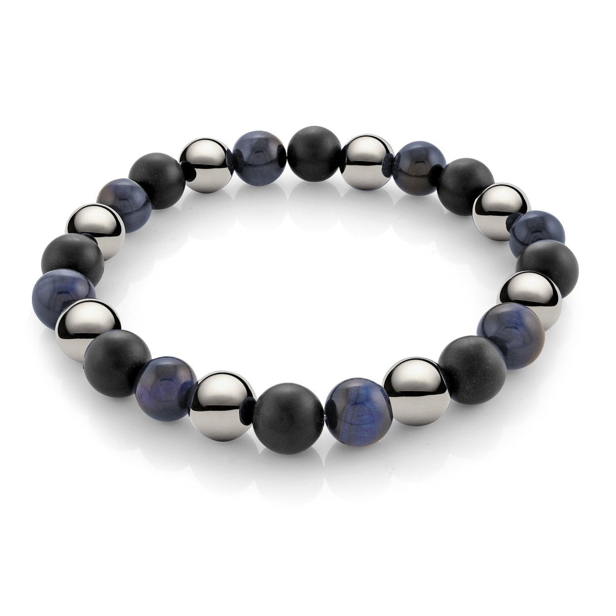 Blue Tiger’s Eye, Hematite &amp; Matte Onyx Beaded Bracelet
