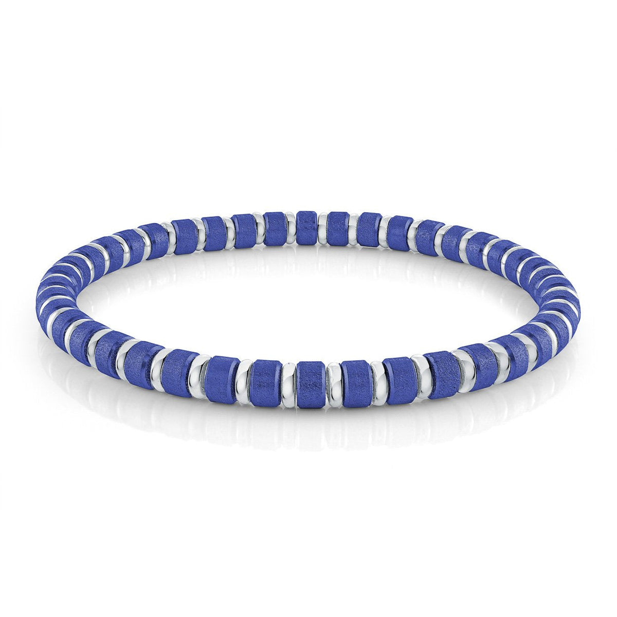 Stainless Steel Polished Blue IP Satin 8" Stretch Mini-Bead Bracelet