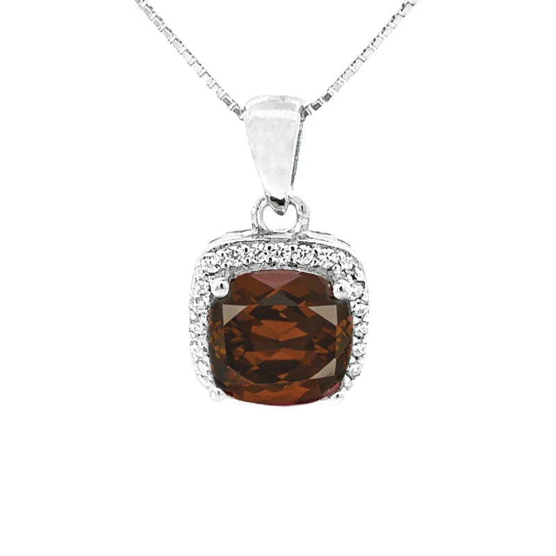 June Birthstone Rhodolite Color CZ Cushion Pendant In Sterling Silver