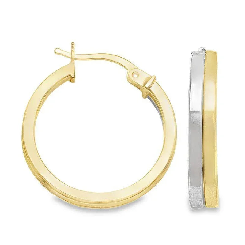 14K Yellow and White  Gold Hoop Earrings