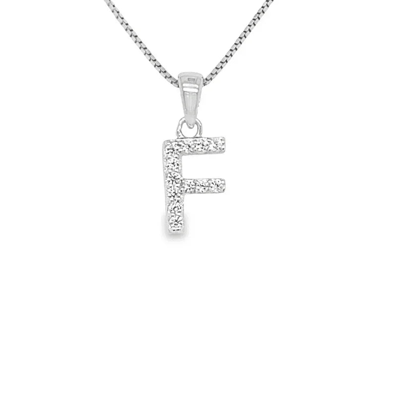 Sterling Silver Cubic Zirconia Initial Letter F Pendant